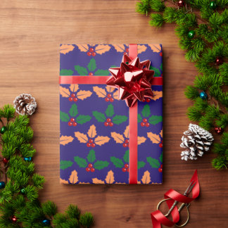 Papier Cadeau Emballage Fêtes de Noël Baies de Houx : Noël festi