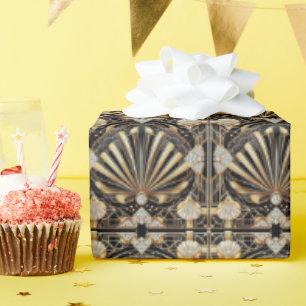 Papier Cadeau Emballage Luxe Art Déco Noir et Or Faux Diamant
