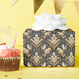 Papier Cadeau Emballage Luxe Art Déco Noir et Or Faux Diamant