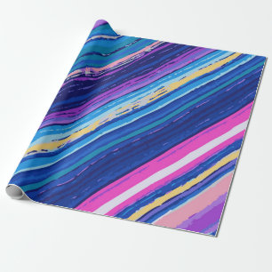 Papier Cadeau EmballageRose Bleu Jaune Lignes De Peinture Abstra