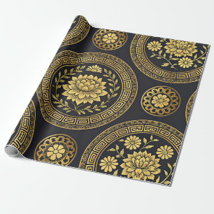 Papier Cadeau Emblème Mandala Lotus Or Luxe