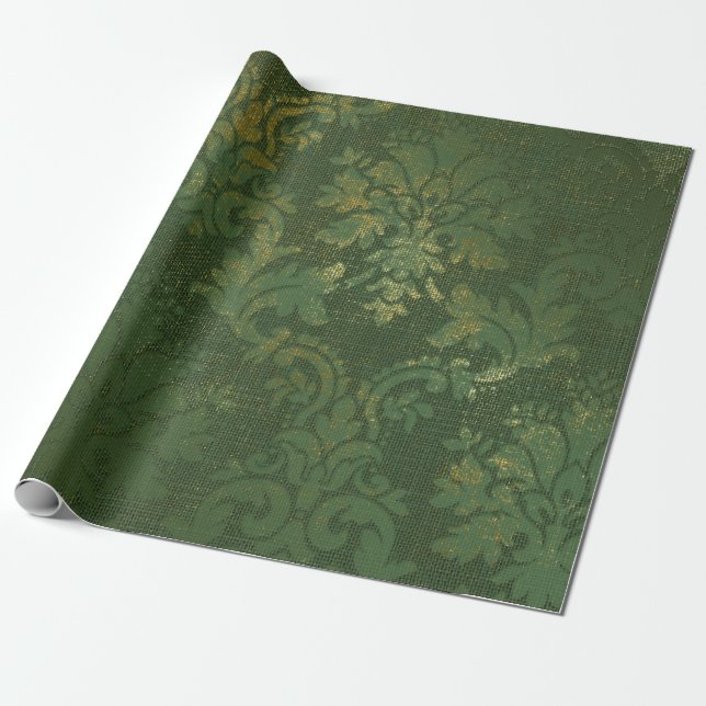 Papier Cadeau Emerald Christmas Drapery Damask (Déroulé)