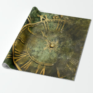 Papier Cadeau Émeraude Green Rustic Steampunk Horloge (12)