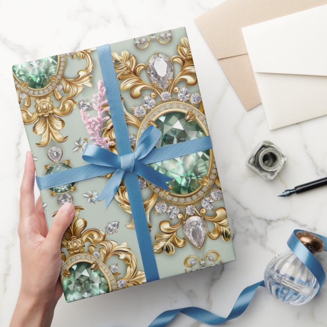 Papier Cadeau Émeraudes et Or (Cadeaux)