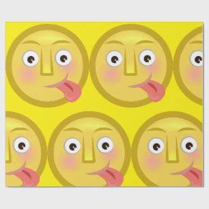 Papier Cadeau Emoji Langue Sortie Visage Drôle et Niais