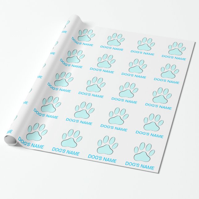 Papier Cadeau Empreinte de chien bleu bébé (Déroulé)
