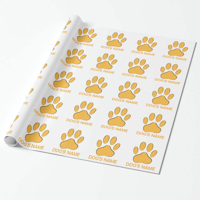 Papier Cadeau Empreinte de chien orange (Déroulé)