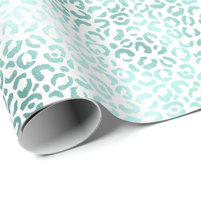Papier Cadeau Empreinte de léopard à la menthe Glam (Coin rond)
