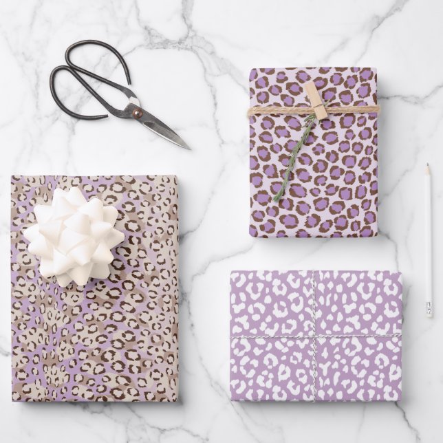 Papier cadeau empreinte de léopard animal violet (Recto)