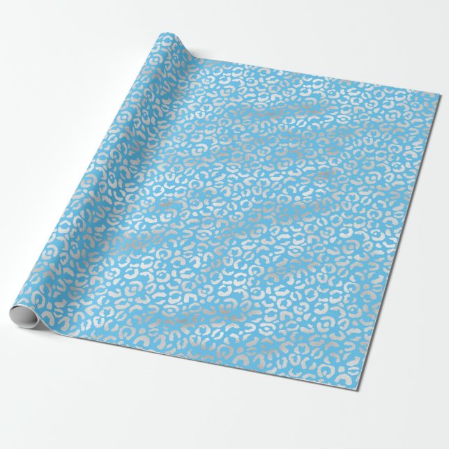 Papier Cadeau Empreinte de léopard Aqua Silver (Déroulé)