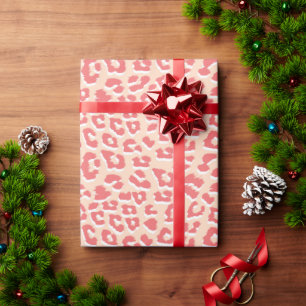 Papier Cadeau Empreinte de léopard blanc corail