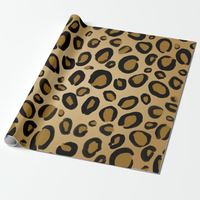 Papier Cadeau Empreinte de léopard Cheetah Peint Spots Or Beige  (Déroulé)