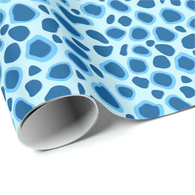 Papier Cadeau Empreinte de léopard - Cobalt foncé et bleu ciel (Coin rond)