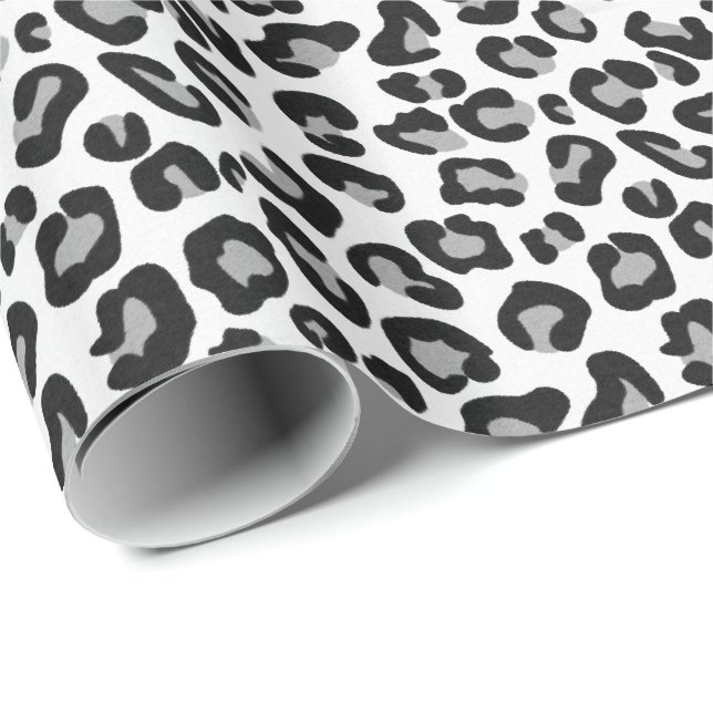 Papier Cadeau Empreinte de léopard en noir et blanc avec gris /  (Coin rond)