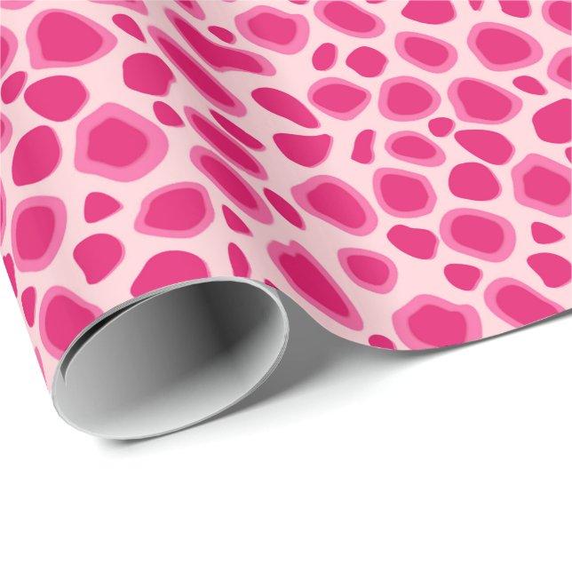 Papier Cadeau Empreinte de léopard - Fuchsia et rose clair (Coin rond)