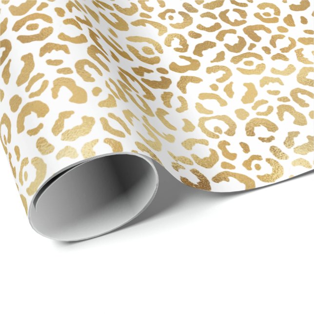 Papier Cadeau Empreinte de léopard Gold White        (Coin rond)