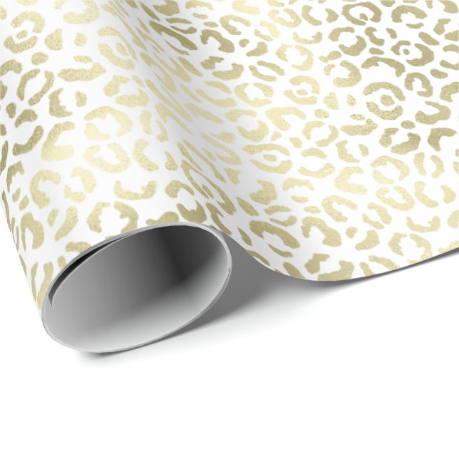 Papier Cadeau Empreinte de léopard Gold White Glam (Coin rond)