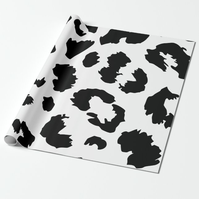 Papier Cadeau Empreinte de léopard noir et blanc (Déroulé)