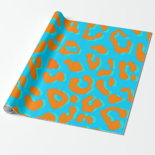 Papier Cadeau Empreinte de léopard Orange Bleu