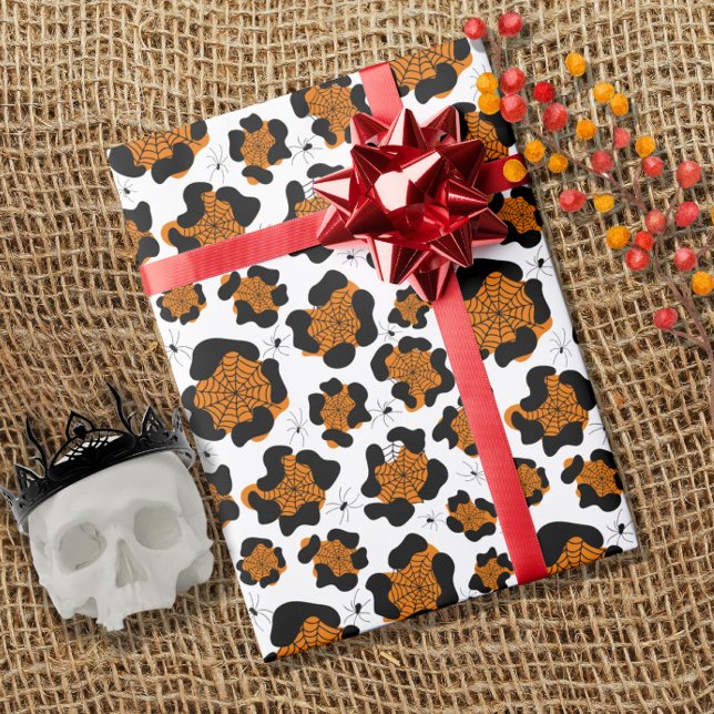 Papier Cadeau Empreinte de léopard Orange Spider Motif Halloween (Créateur téléchargé)