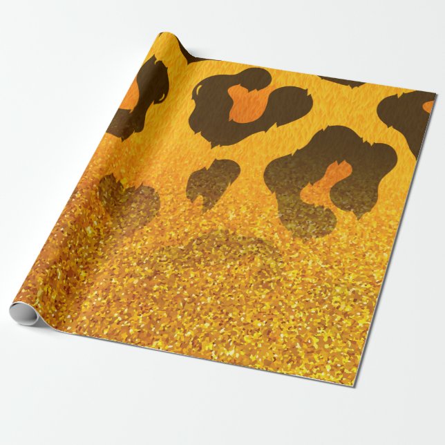 Papier Cadeau Empreinte de léopard Parties scintillant d'or (Déroulé)