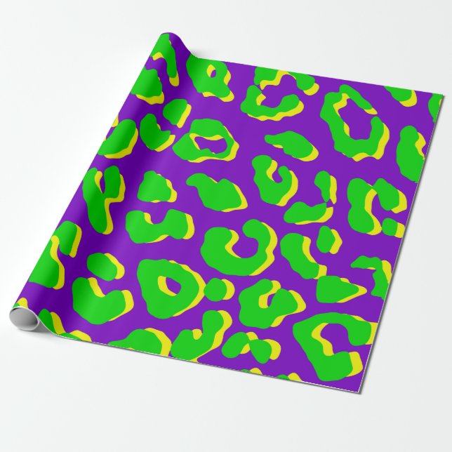 Papier Cadeau Empreinte de léopard vert violet jaune (Déroulé)