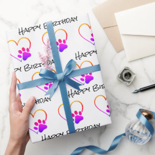 Papier Cadeau Empreinte de patte arc-en-ciel avec coeur