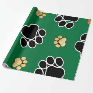 Papier Cadeau Empreinte de patte canin de luxe noir et bronzage