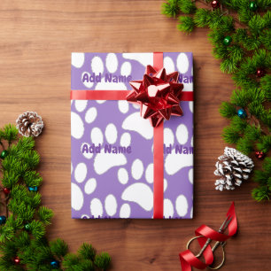 Papier Cadeau Empreinte de patte chien blanc Nom personnalisé po