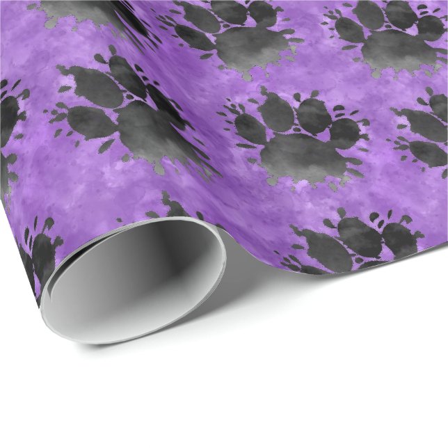 Papier Cadeau Empreinte de patte de chien à l'aquarelle noire mo (Coin rond)