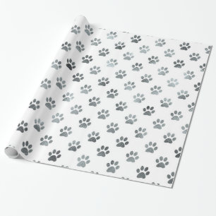 Papier Cadeau Empreinte de patte de chien Argent Gris Blanc Mét