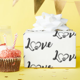 Papier Cadeau Empreinte de patte de chien avec texte de coeur av