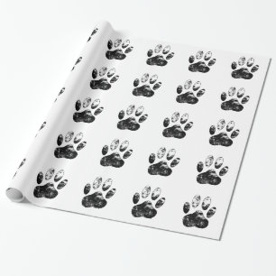 Papier Cadeau Empreinte de patte de Chien de Grunge noir et blan