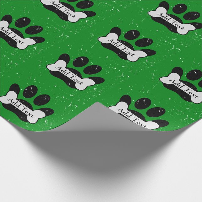 Papier Cadeau Empreinte de patte De Chien Déchiré Et Os Sur Vert (Coin)