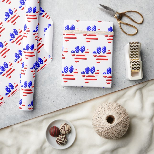 Papier Cadeau Empreinte de patte de chien Drapeau américain (Artisanat)