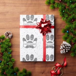Papier Cadeau Empreinte de patte de chien et os gris aquarelle p