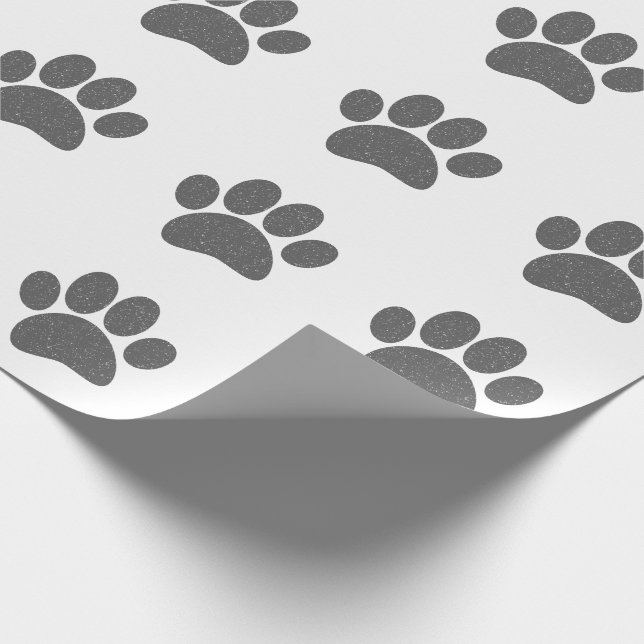 Papier Cadeau Empreinte de patte de chien grise dessin animé imp (Coin)