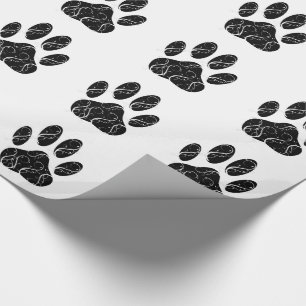 Papier Cadeau Empreinte de patte de Chien Noir Aux Flourdissemen