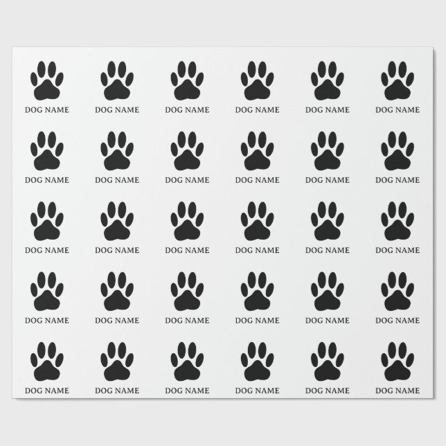 Papier Cadeau Empreinte de patte de chien Version noir et blanc  (Plat)