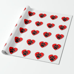 Papier Cadeau Empreinte de patte Du Coeur Rouge Et Du Chien