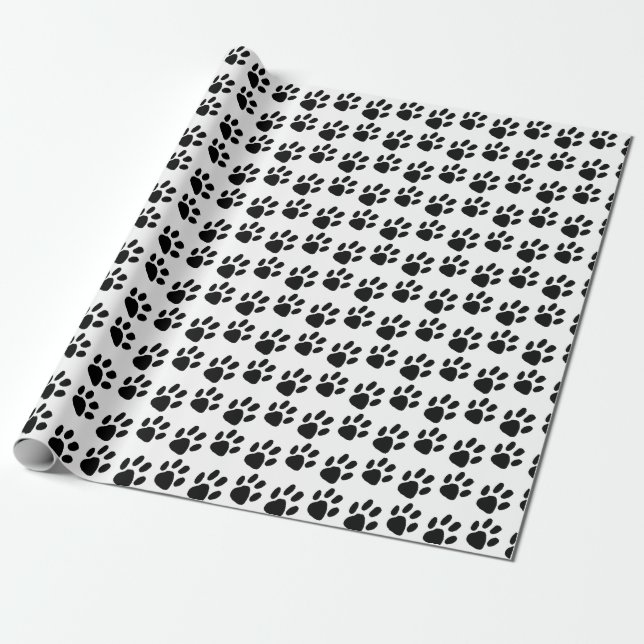 Papier Cadeau Empreinte de patte moderne classique Motif noir et (Déroulé)
