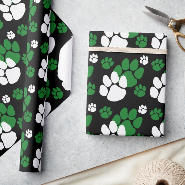 Papier Cadeau Empreinte de patte noire, verte et blanche  (Créateur téléchargé)