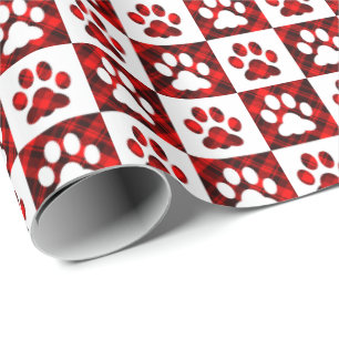 Papier Cadeau Empreinte de patte rouge À damiers Motif