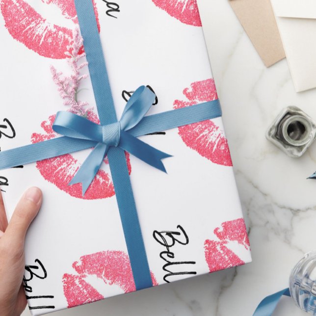 Papier Cadeau Empreinte de rouge à lèvres rose joli  (Créateur téléchargé)