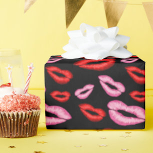 Papier Cadeau Empreinte de rouge à lèvres rose rouge