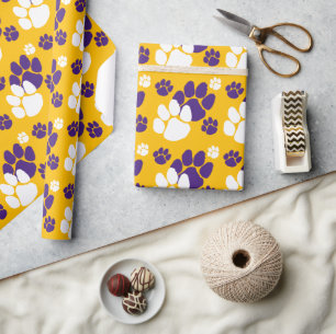 Papier Cadeau Empreinte violet, or et blanc
