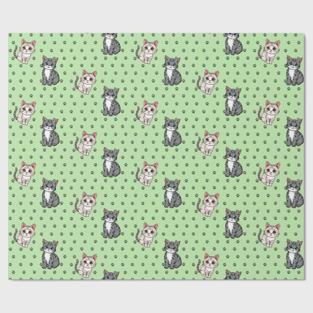 Papier Cadeau Empreintes de patte de chat (Plat)