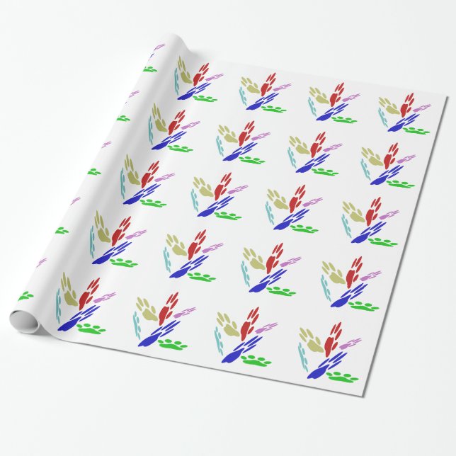 Papier Cadeau Empreintes de Patte de Chien avec des Points (Déroulé)
