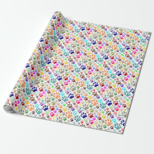 Papier Cadeau Empreintes de patte de chien colorées en détresse