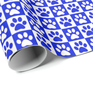 Papier Cadeau Empreintes de pattes de chien bleu et blanc